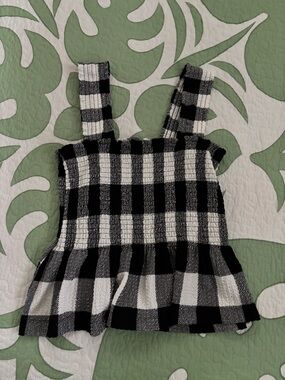 NWOT LOFT Black & White Gingham Smocked Tank Top Sz L